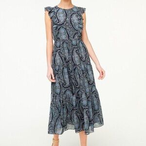 J. CREW Factory Tiered Ruffle Maxi Dress Size 4 in Paisley Blue